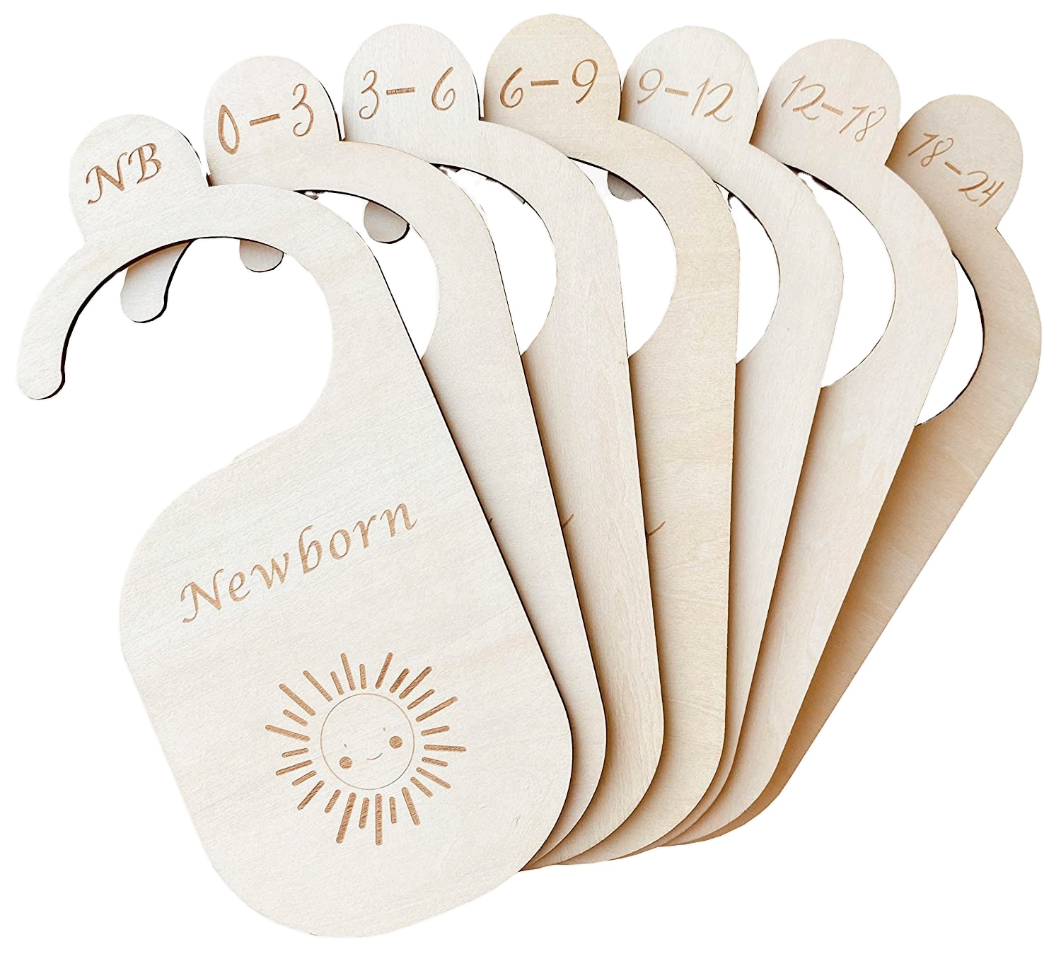 Customize Natural Wooden Cut Out Set Home Clothing Labels For 0-24 Months Display Partition