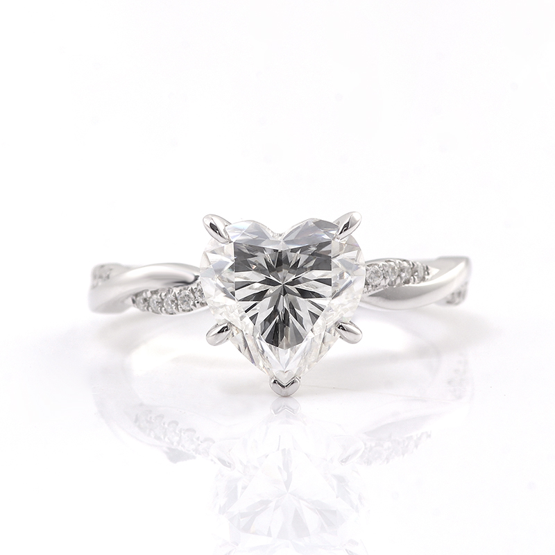 Superb impressive 8.5mm heart cut moissanite engagement ring 18k white gold twist band moissanite fine jewlery