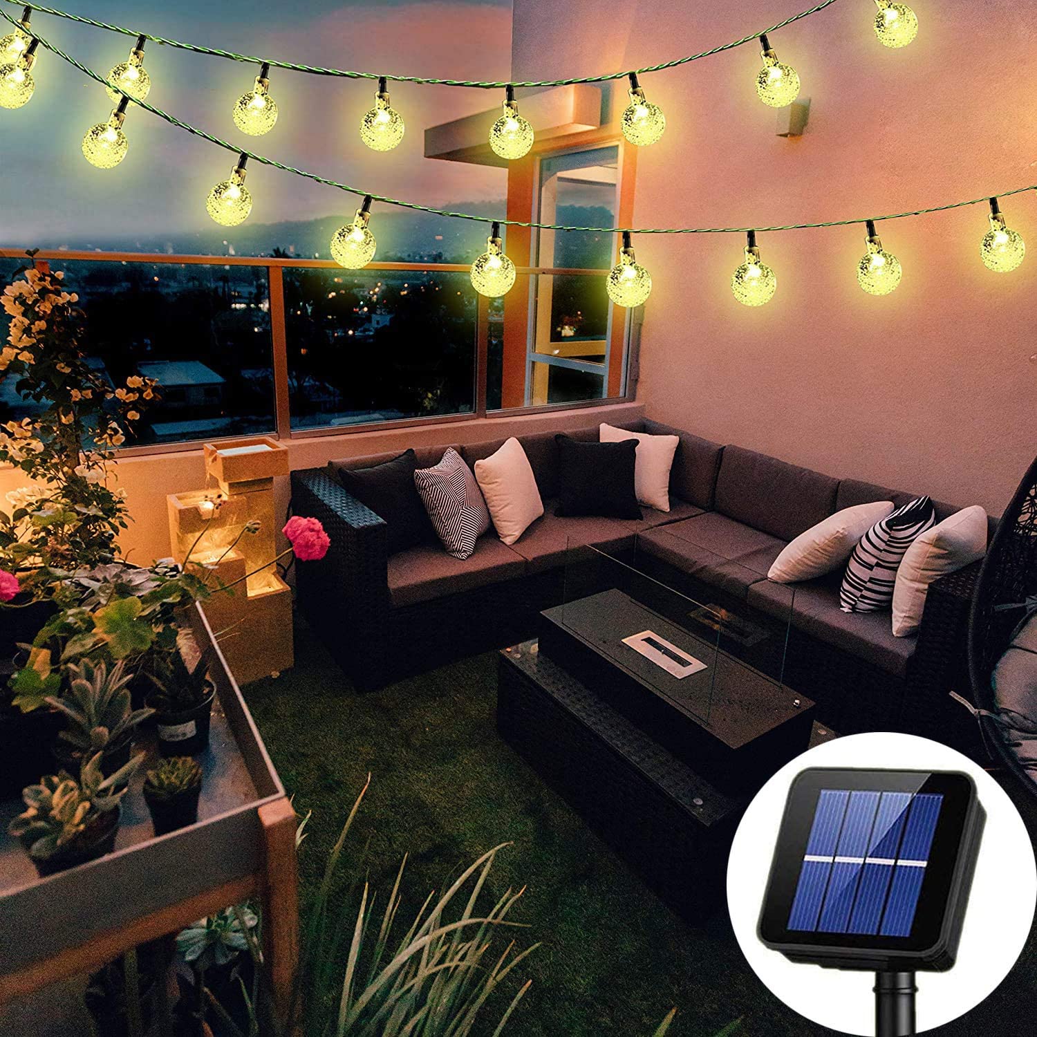 Led solar string crystal balls light IP65 waterproof LED fairy light outdoor starry sky light for courtyard party wedding