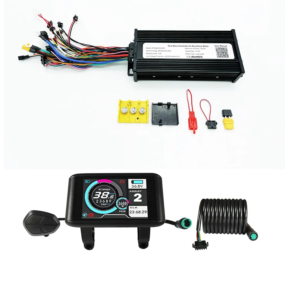 36V 48V 52V 1000W-1500W 35A 3-mode Sine Wave ebike Controller with Colorful LCD Display hall or non-hall motor