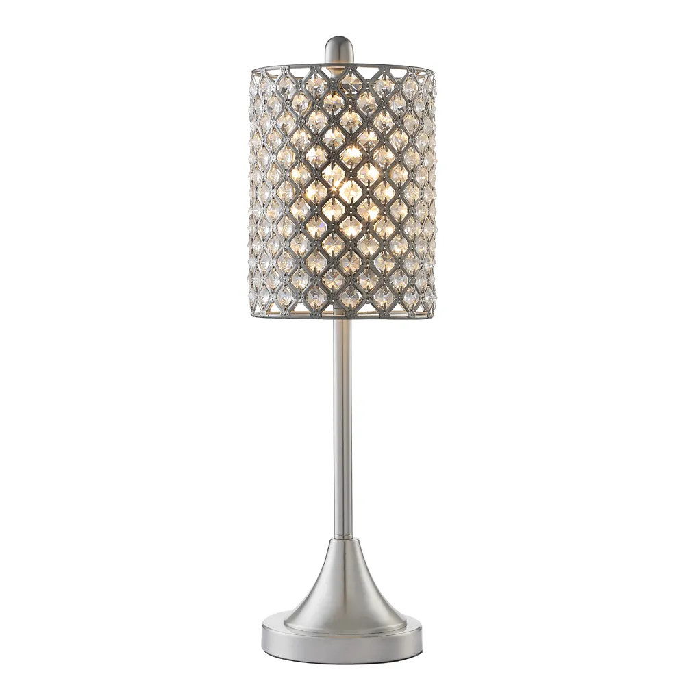 Metal Shade With Crystal Beads Brushed Nickel Finish Table Lamp Desk Light Luxury Table Lamp