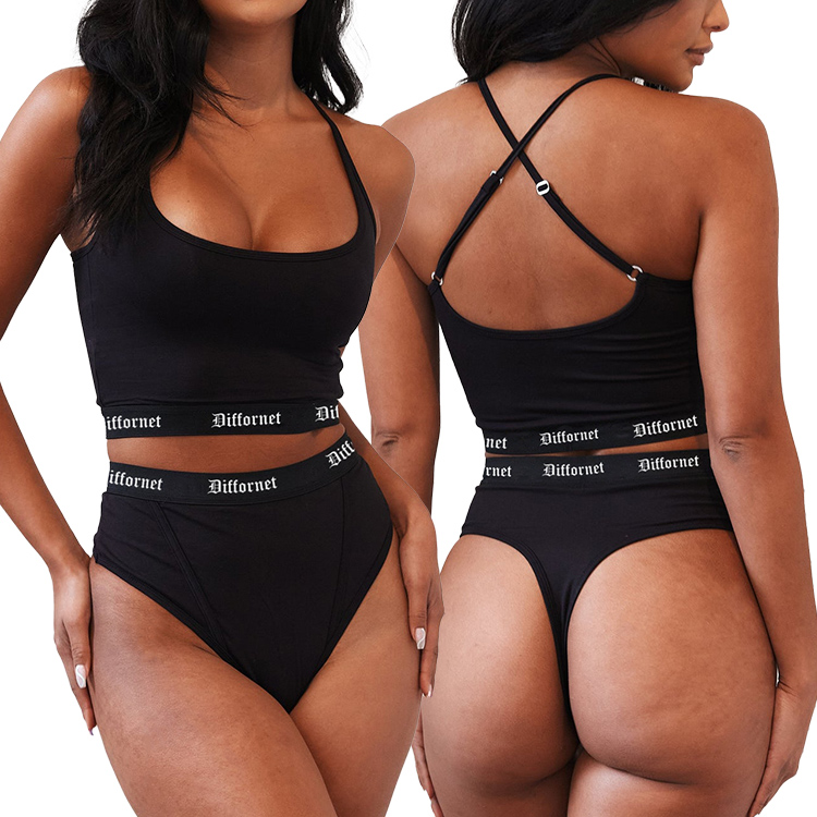 Factory Customize  Bamboo Modern Cotton Lightly Lined Triangle Bralette women underwear sets bra & brief sets