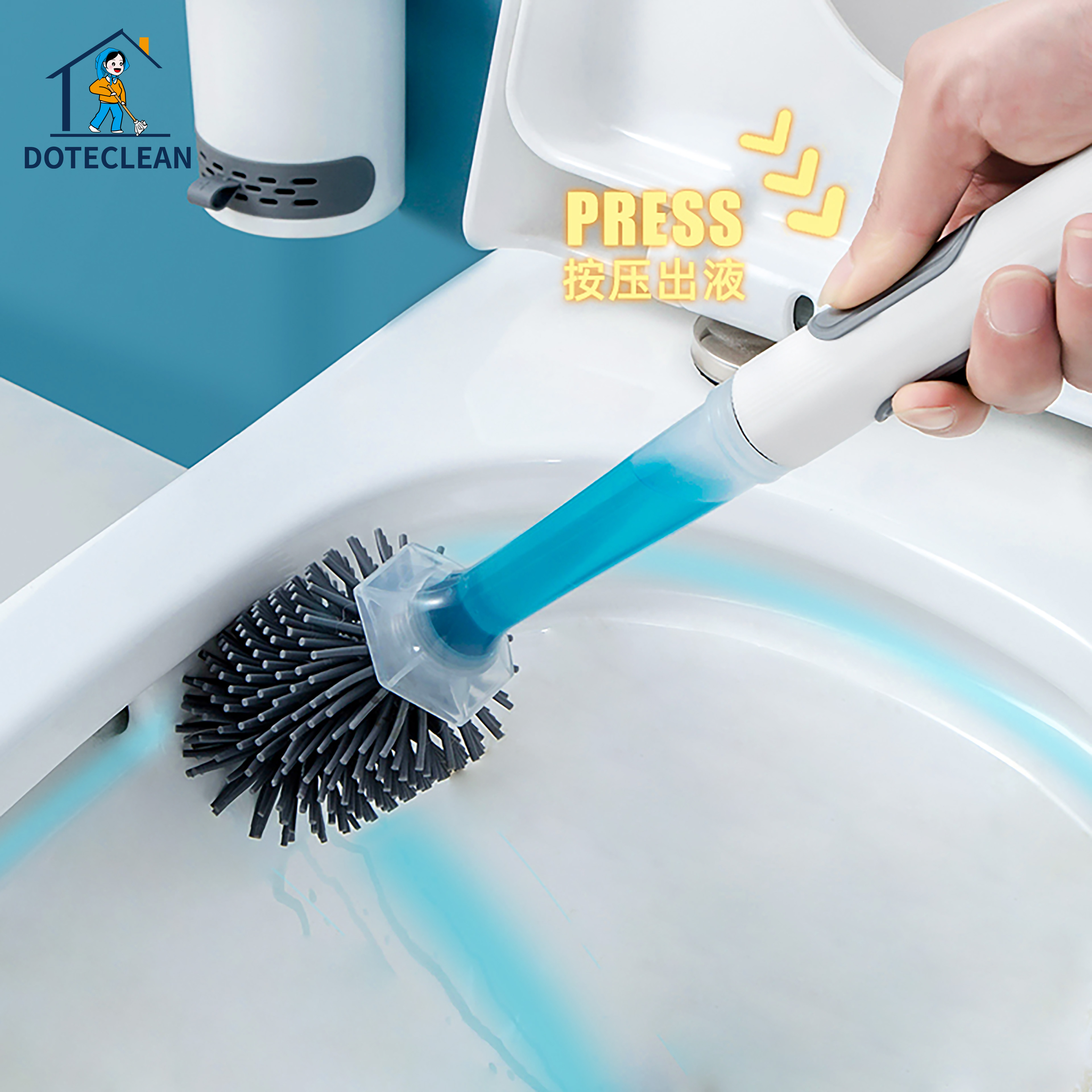 2023 TPR Silicone Round Scrub Toilet Brush with Holder for Bathroom Cleaner Best Selling Add Cleaning Liquid Soft Plastic