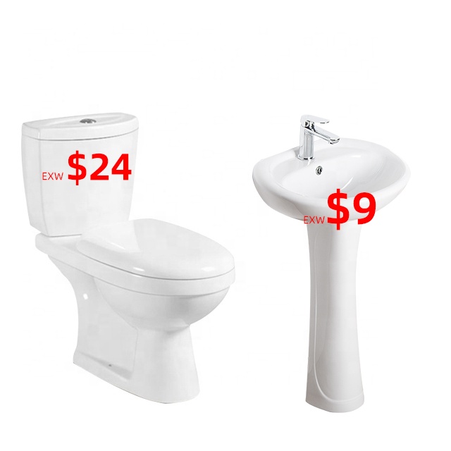 Wholesale cheap ceramic sanitary ware suite wc wash hand pedestal basin set sink p trap bathroom toilet and basin combination