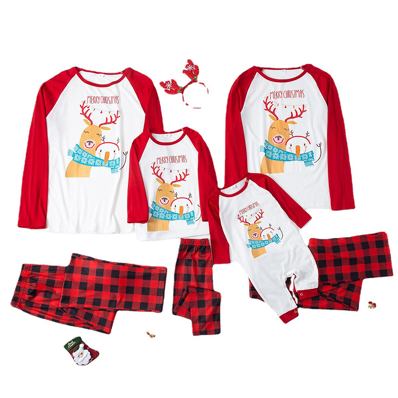 Christmas Cartoon Print Casual Family Sets Pajamas Patchwork Long Sleeve Grid Pants Sleepwear Kid Women Dad Comfort Loungewear