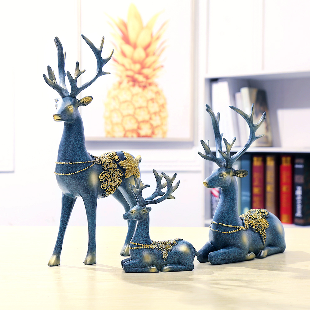 Hot Selling resin material happy deer life three family of home decoration crafts resin deer