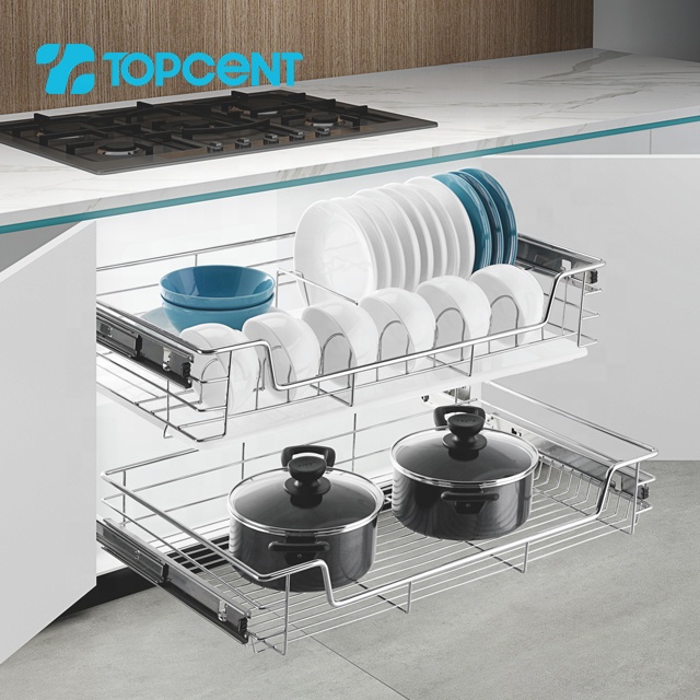 TOPCENT stainless steel kitchen cabinet cupboard pullout drawer kitchen pull out basket
