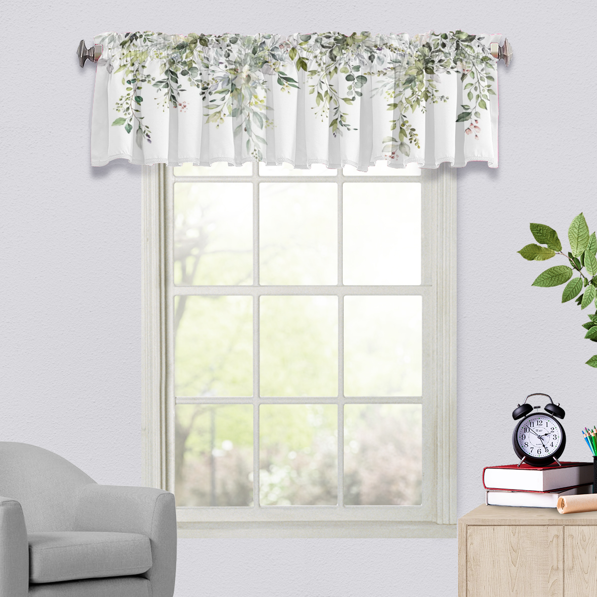 Fashion Design Flowers Green Plant Valance Bedroom Living Room Modern Fashion Style Window Curtain With Attached Valance