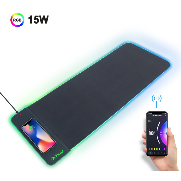 Custom Light Logo Large Led Rgb Gamer Mousepads ABS Eco Friendly APP Smart Lamp Music 15W Wireless Charger Gaming Mouse Pad