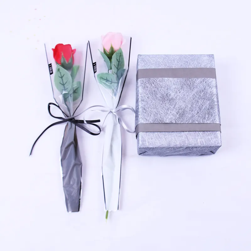 Colorful Single Rose Packaging Bag Flower Opp Plastic Gradient Color Single Branch