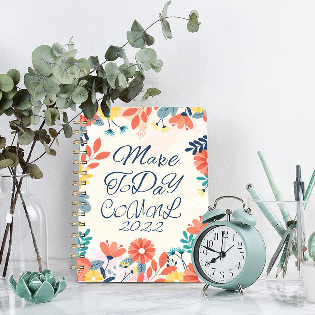 Best Selling Letter Printing Notepad Golden Coil Spiral Binding Flower Notebook for Students