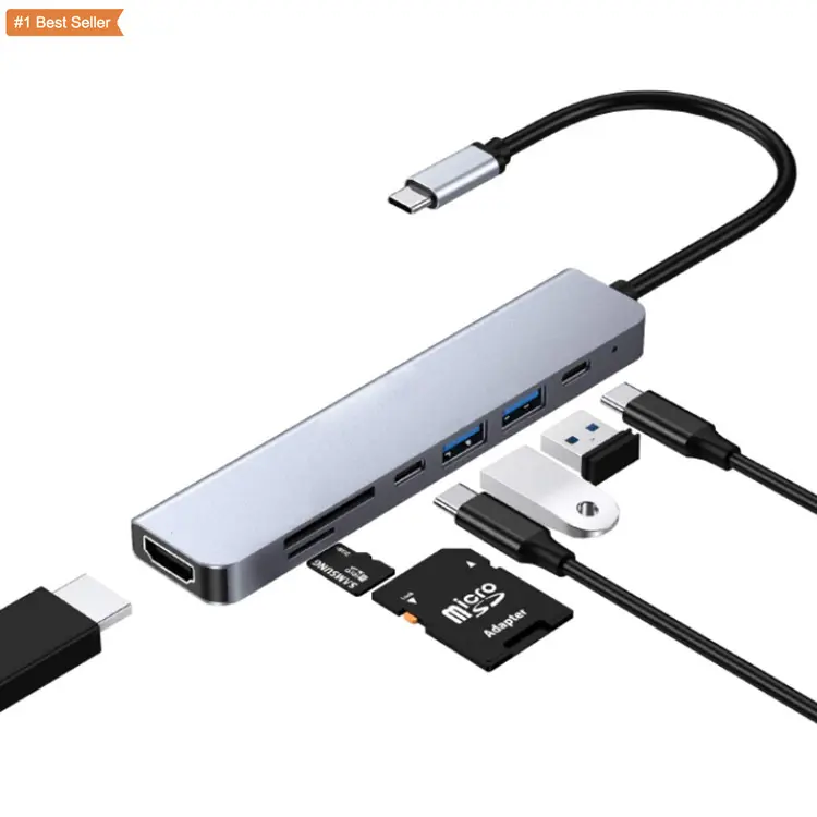 Multifunction Dock  4K Compatible Micro SD Card Reader USB 3.0 USB C Ethernet Docking Thunderbolt Dock Hub 7 In 1 USB Type C