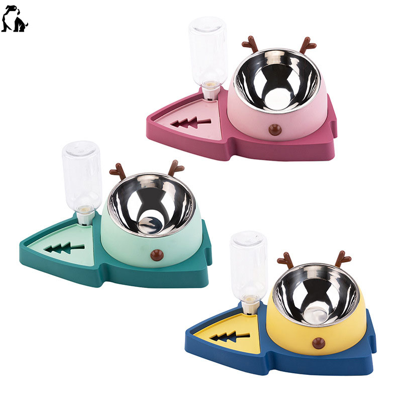 HANDOU christmas tree 3 in 1 bowl pet cat dog automatic drinking water bottle feeding bowl stainless steel dog food bowl
