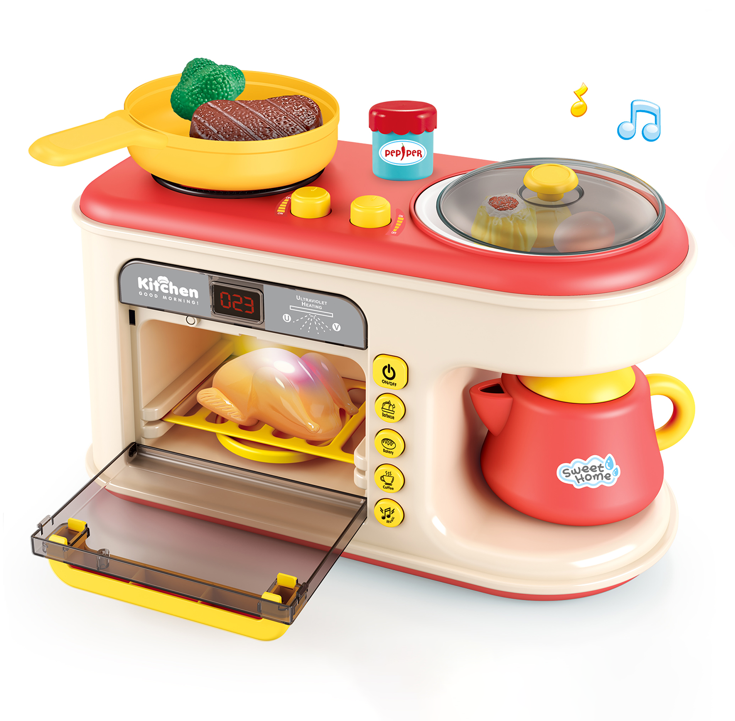 Fun every kitchen toy series can change color multi-functional microwave oven and spray rice cooker set pretend toys for kids