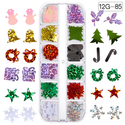 NGP232 Nail Art Designs 12 Grids Christmas Series Snowflake Snowman Elk Gift Star Crutch Sequin For Nail Art Decoration