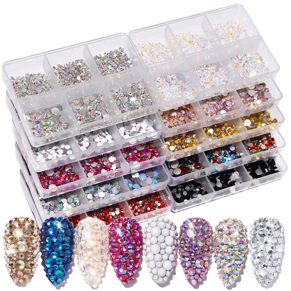 2021 New Nail Accessories Multi Sized Nail Rhinestones DIY Crystal Flatback Aurora Effect Rhinestone Nail Art Decorations Kit