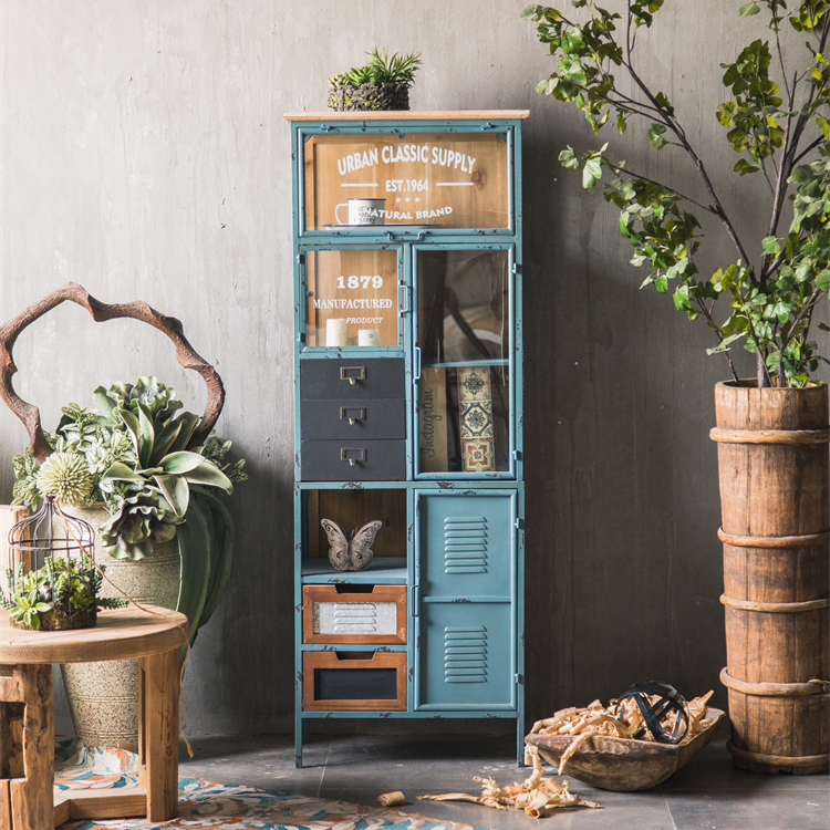 Minhui classic style MDF glass sliding doors solid wood tall living room cabinet antique home bar cabinet