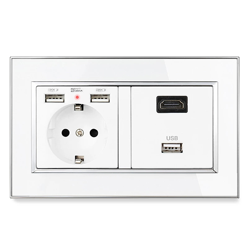 Совместимый с HDMI 2,0 USB 3,0 разъем + Европейская розетка двойной USB-порт для зарядки зеркальная акриловая светодиодная розетка