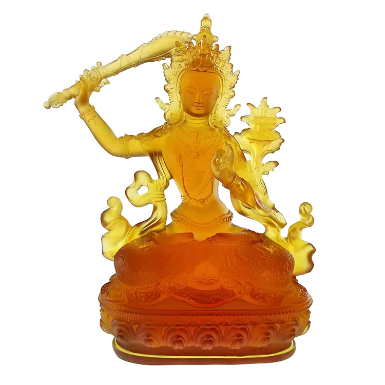 Вырезанная вручную традиционная статуя Будды Liuli Manjushri из потерянного воска, фэн-шуй чакра