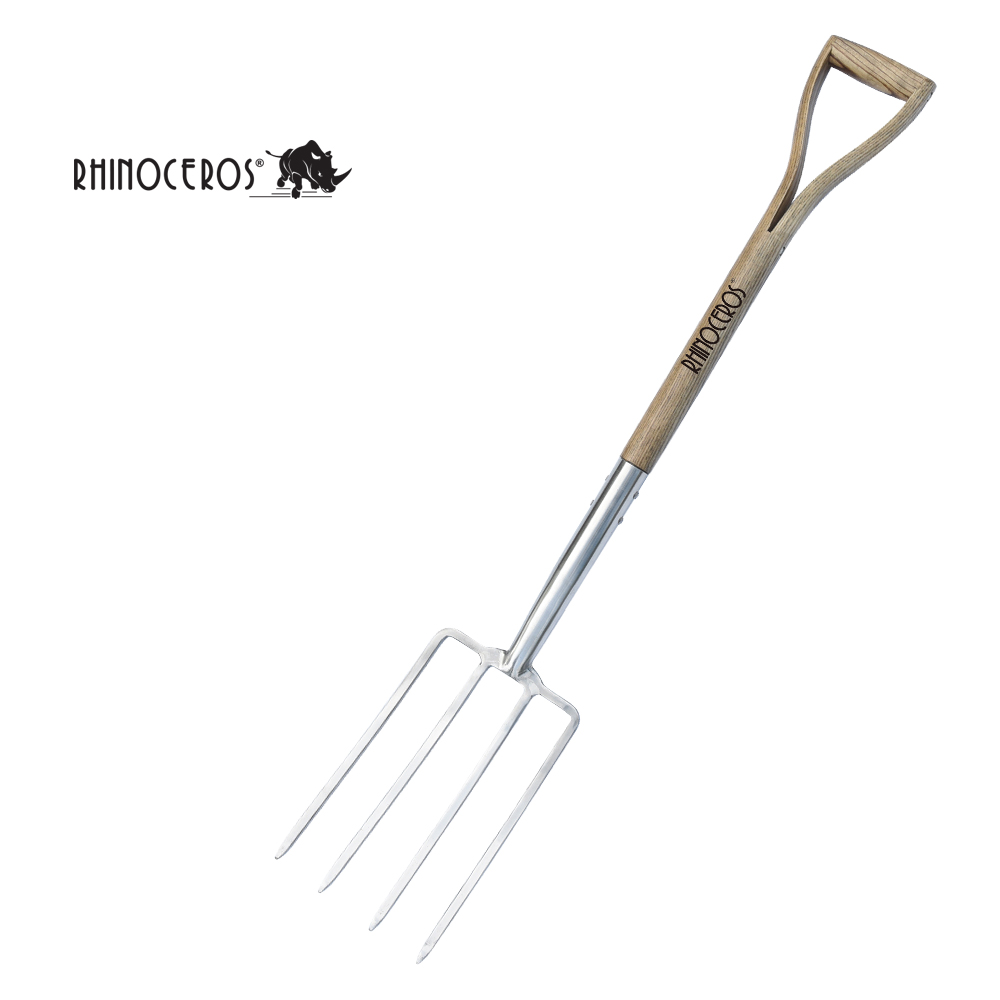 Hot Sale Stainless Steel Digging Fork Spade Y Grip Wood Handle Garden Digging Hand Fork