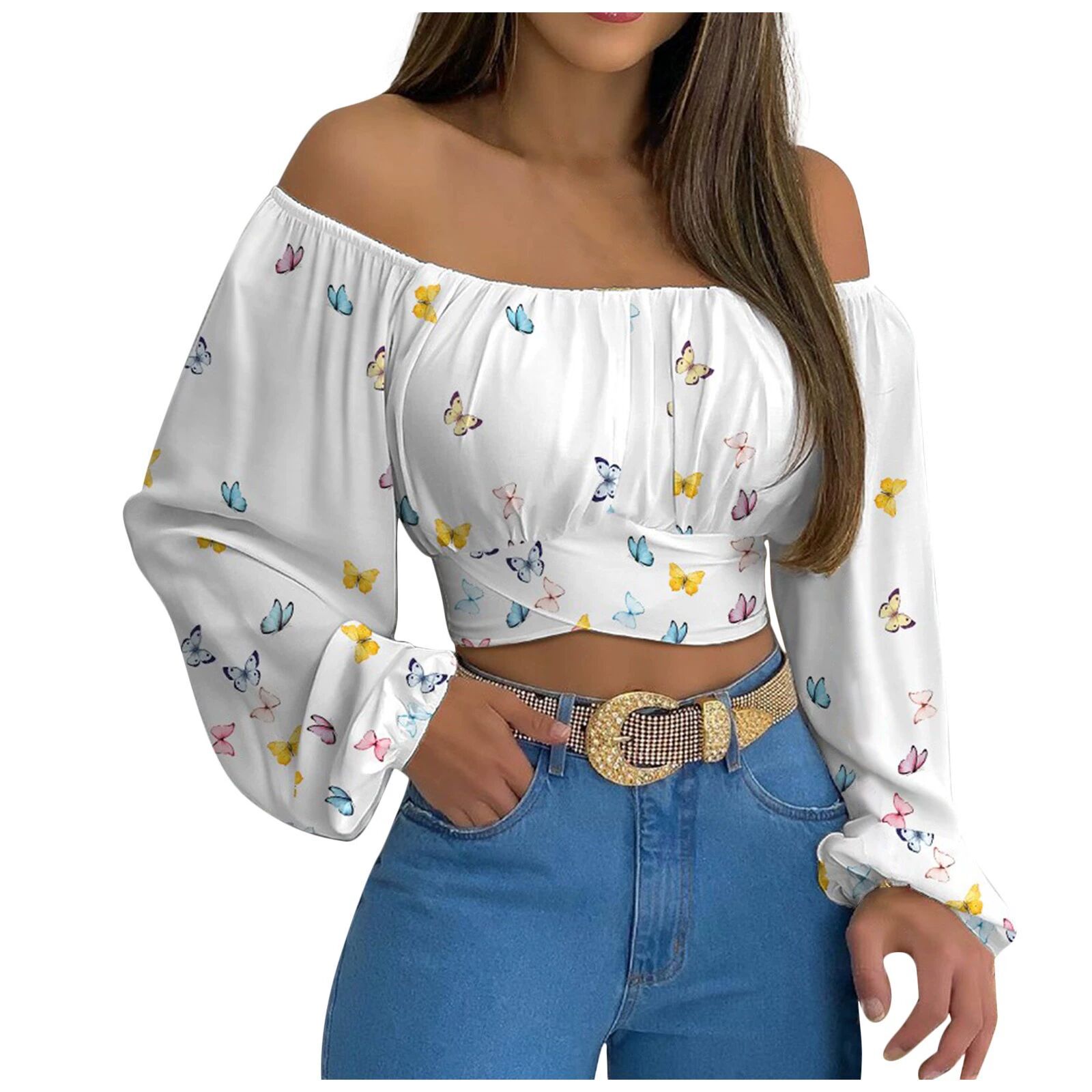 Hot selling women's top in spring and summer of 2022 Off shoulder sexy long sleeve slim fit versatile top