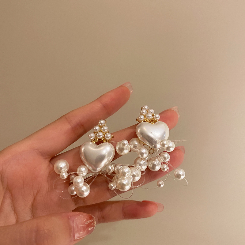 fashion heart-shaped pearl pendant drop earrings