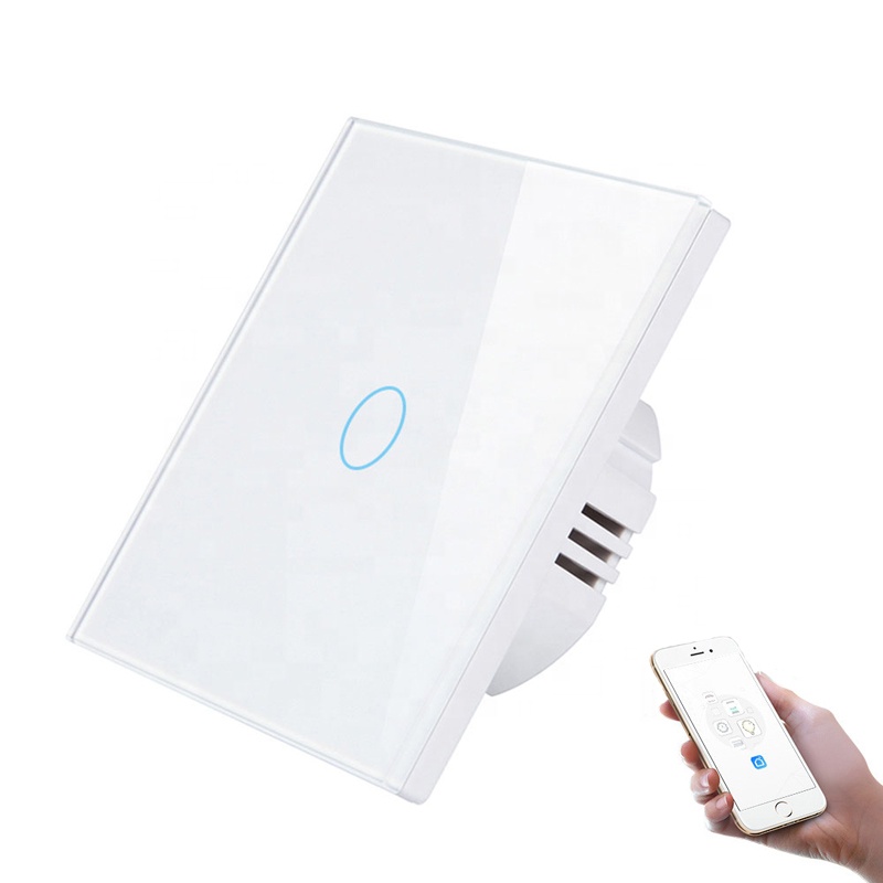 Стандарт ЕС/Великобритании, интеллектуальный Wifi переключатель Сенсорная стеклянная панель 1 Gang Wi-Fi + RF 433 МГц интеллигентая (ый), Wi-Fi, сенсорный выключатель