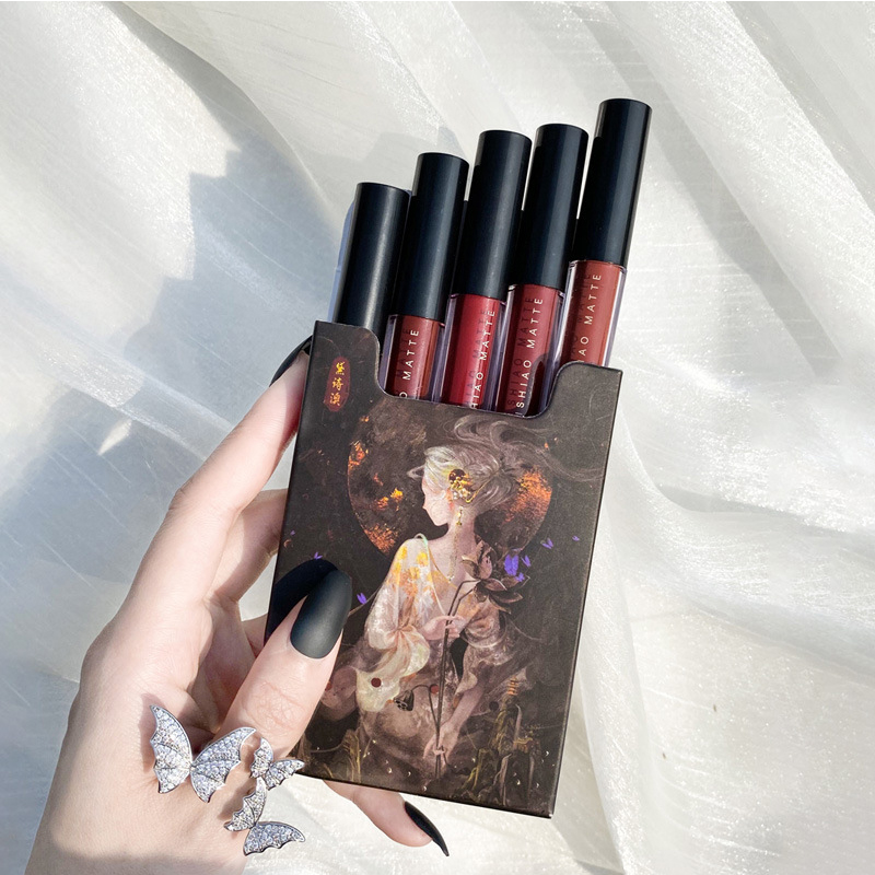 Chinese Style 5 Colors Lipstick Matte Set Moisturizing Waterproof Long Lasting Lip Stick Cosmetic Makeup Tool