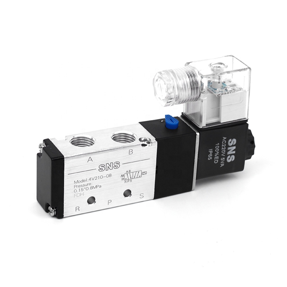 SNS pneumatic 4V210-08 5/2 port single coil control internal pilot type electric solenoid valve with AC/DC 12V 24V 220V