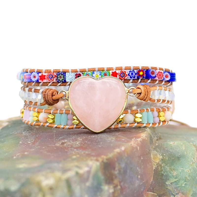 2021 Beautiful Pink Stone Beads Rose Quartz Bracelet Rhodonite Crystal Handmade Boho Jewelry Gift for Women