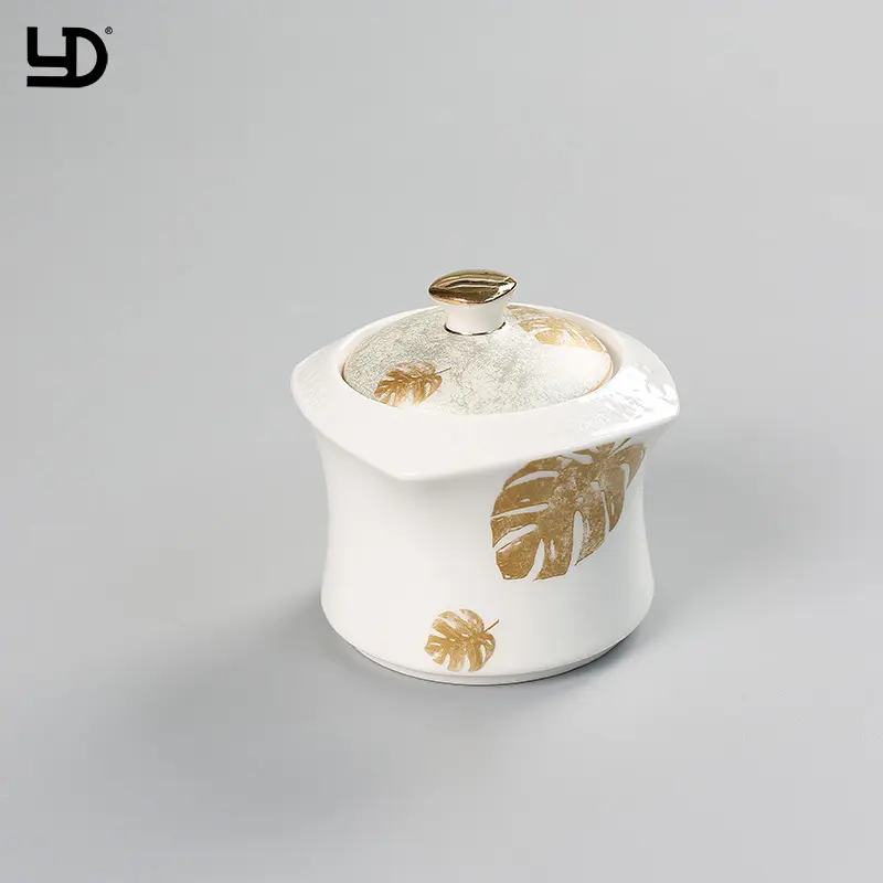 Durable Porcelain Sugar Pot for Sale Ceramic Reliefs 4'' Engraving Porcelain Sugar Pots with Spoon Ceramic Sugar Bowl Creamer