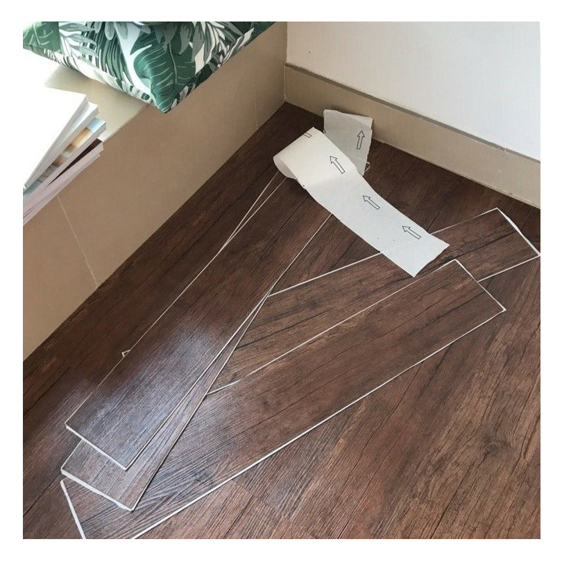 1.5mm Competitive Price Waterproof Wood Natural Cork PVC Plastic Tiles LVT Vinyl Plank Stickers Glue Self Adhesive Flooring