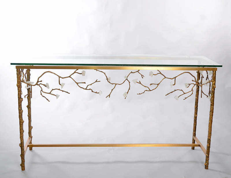 LUXURY LIVING ROOM FURNITURE MODERN BRASS CONSOLE TABLE WITH GLASS TOP