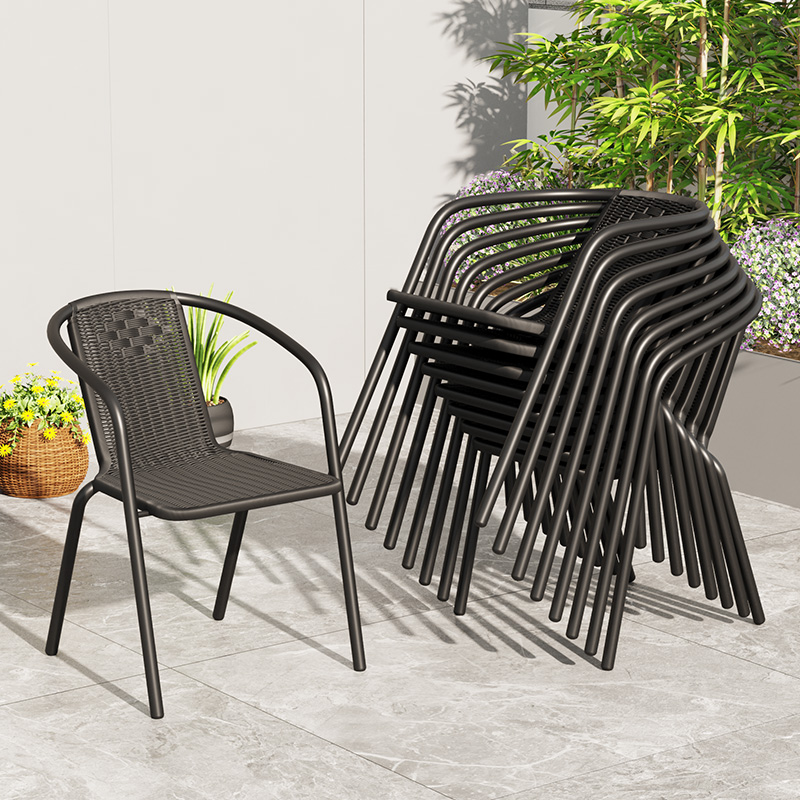 Rattan Backrest Chair For Balcony Garden Dining Chair Plastic Outdoor Courtyard Table Chair For Milk Tea Shop