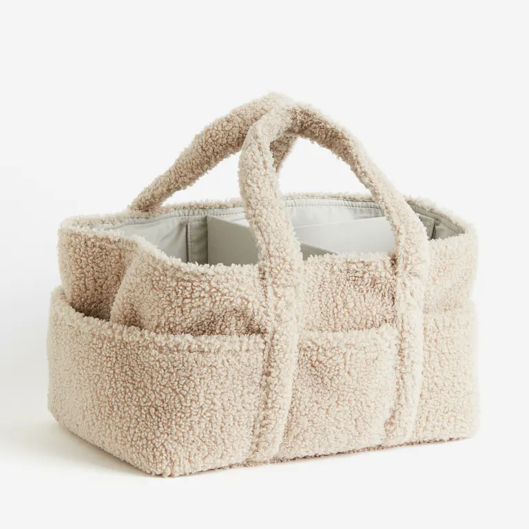 Custom Size Logo Top Handles Teddy Fleece Baby Diaper Nursery Changing Bag With Removable Dividers