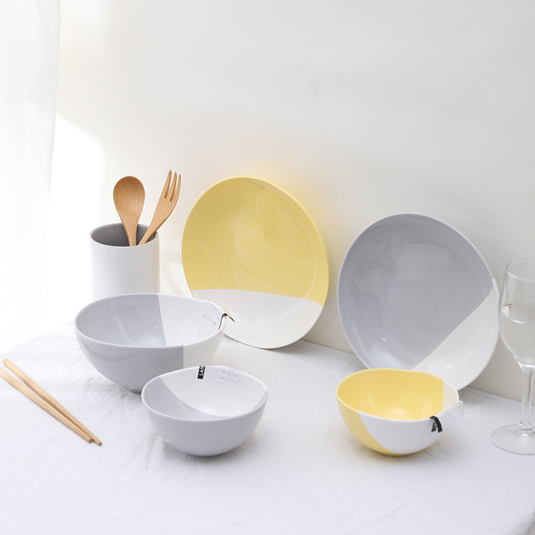 Exquisite color glaze multiple color restaurant food serving plates dinnerware ceramic dinner set