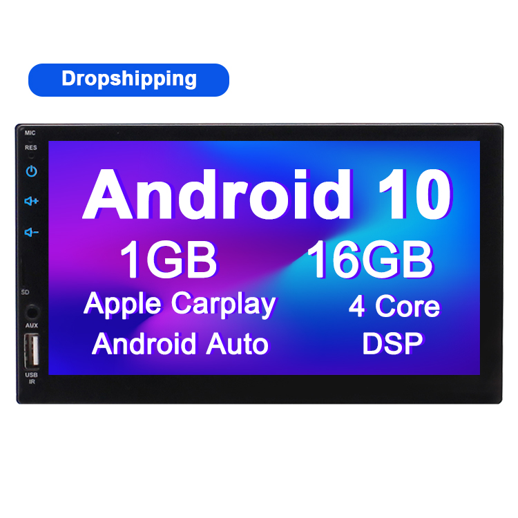 Drop shipping Android 10.0 car audio quad core 1GB 16GB double din 7 inch touch screen car video with carplay android auto