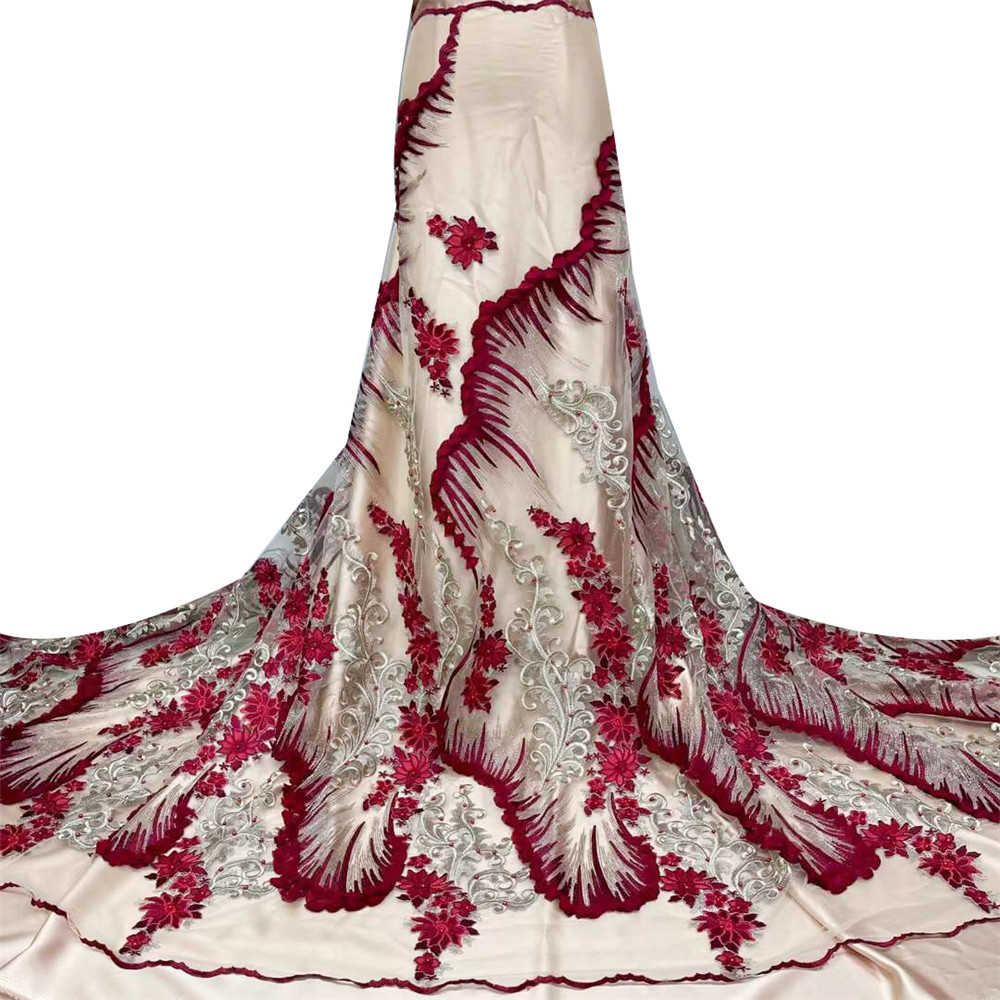 Beautifical wedding dress lace fabric handmade beaded french net lace fabrics 5 yards ML75N504
