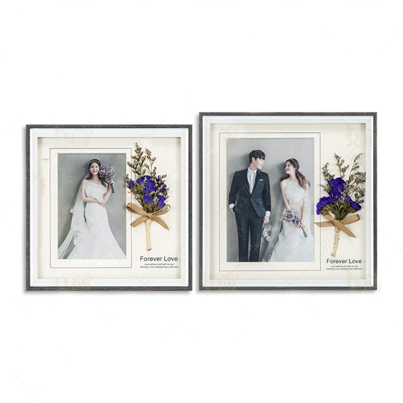 Moden square picture frame 4x6 5x7 Dried flowers wooden glass photo frame for Home Decoration