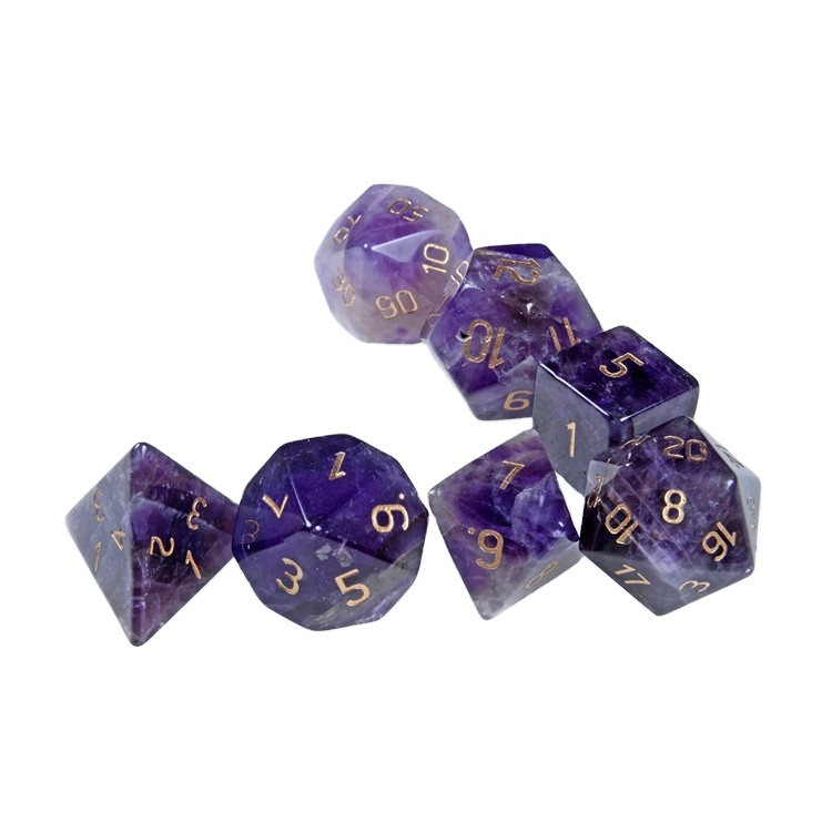 Гравированные Аметистовые кости подземелья драконы DND ролевая игра 7 шт. PRG фиолетовый драгоценный камень набор костей
