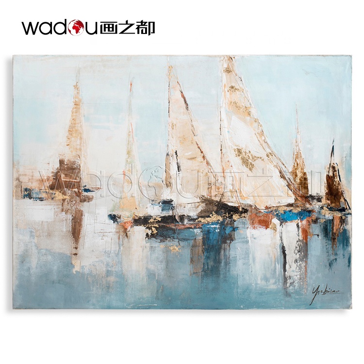 Custom Hand Paint In Boat and Seaside Life Handmade Oil Painting And Canvas Art Custom Wall Art For Home Living Room