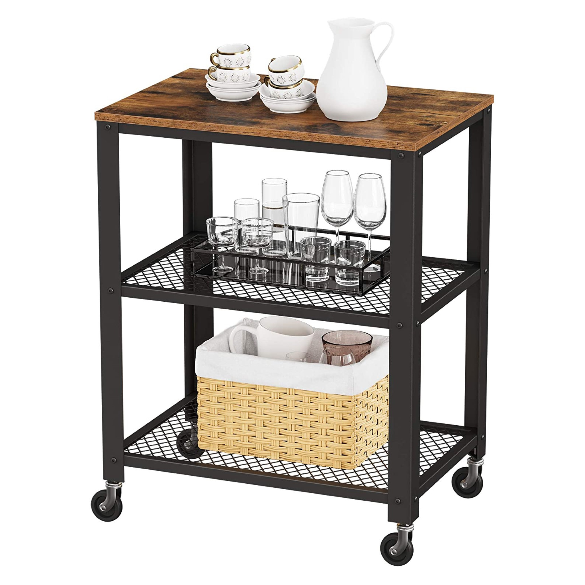 Metal Frame Home Kitchen Spice Storage Shelving Wooden Tier Unit Organizer Racks Holders Kitchen Trolley Cart Living Room
