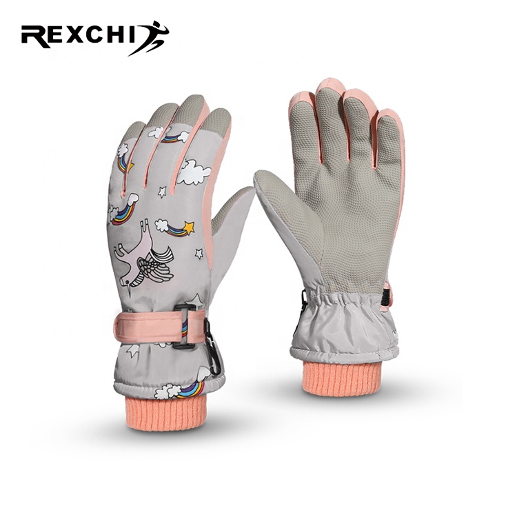REXCHI DRST21 Hot Selling Custom Children Waterproof Warm High Quality Snowing Outdoor Glove Fashion Ski Gloves Nitrile