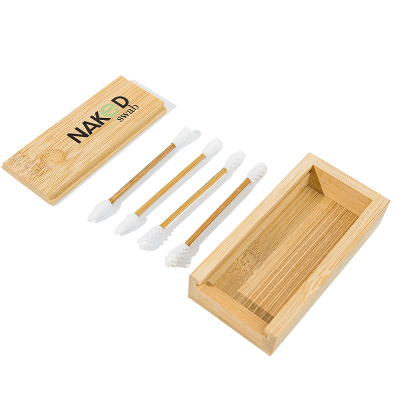 customized 4 pack bamboo silicone with bamboo case eco friendly bamboo qtips