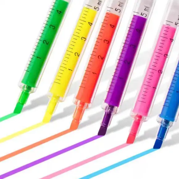 Promotional Novelty Kawaii Highlighter Marker Pen Syringe Multicolor Highlighter Pen