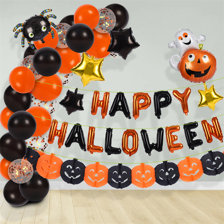 Wholesale Halloween Decorations Supplies Letter Pull Flag Banners Printing Aluminum Foil Balloon Set Event Party Supplies