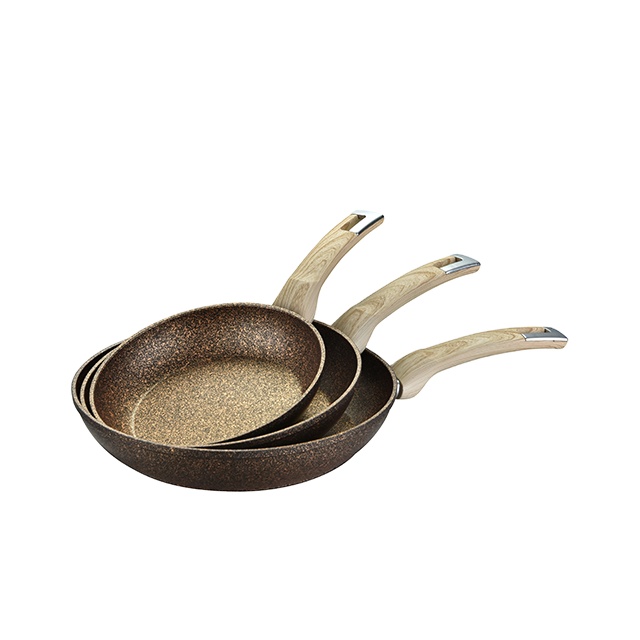 3 шт. frypan с золотым покрытием и деревянной ручкой
