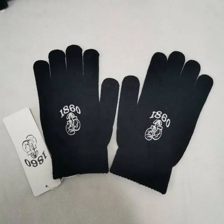 100% акриловые зимние перчатки с вышивкой логотипа сенсорные вязаные теплые перчатки