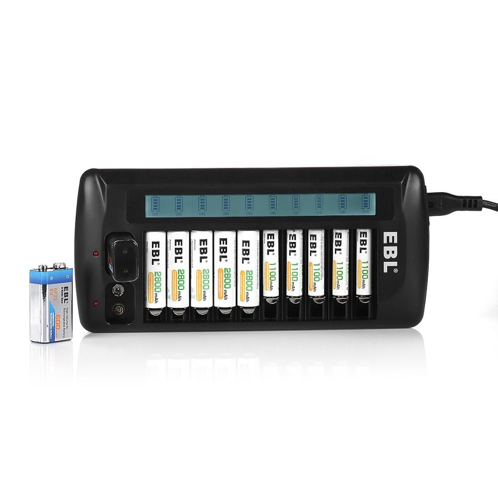 EBL AA AAA 12 Slots Battery Charger With Lcd Display For AA AAA 9V Nimh Nicd Li-Ion Rechargeable Batteries