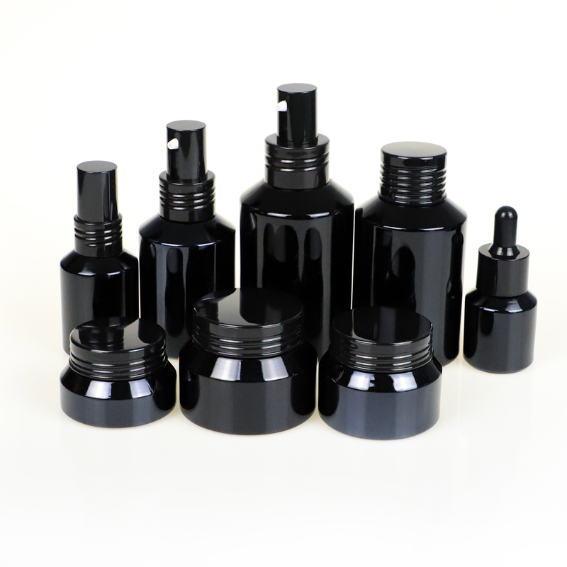 Wholesale Custom More Size Cream Containers Packaging Cosmetic Black Glass Jars and Bottles